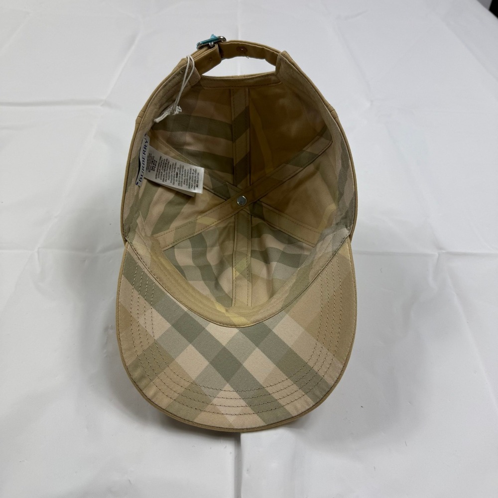 Burberry Honey Tan Embroidered EKD Logo Vintage Check Lined Baseball Cap Hat